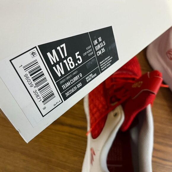 Under Armour Curry Flow 9 Team 'White Red' 3025631-100 Basketball Shoes - NWT - Picture 7 of 10